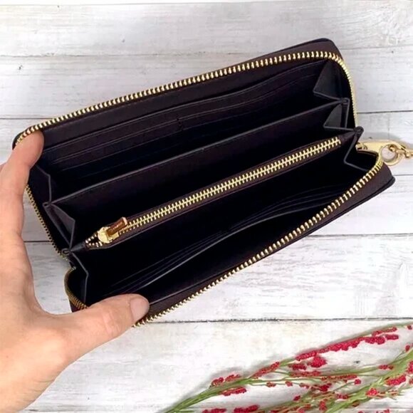 S Coach Long Zip-Around Wallet Red Leopard Wristlet Cheetah C6428 Leopardo - Picture 6 of 10